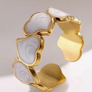 Elegant Gold 14k Gold Plated Sterling Silver White Heart Opal Ring